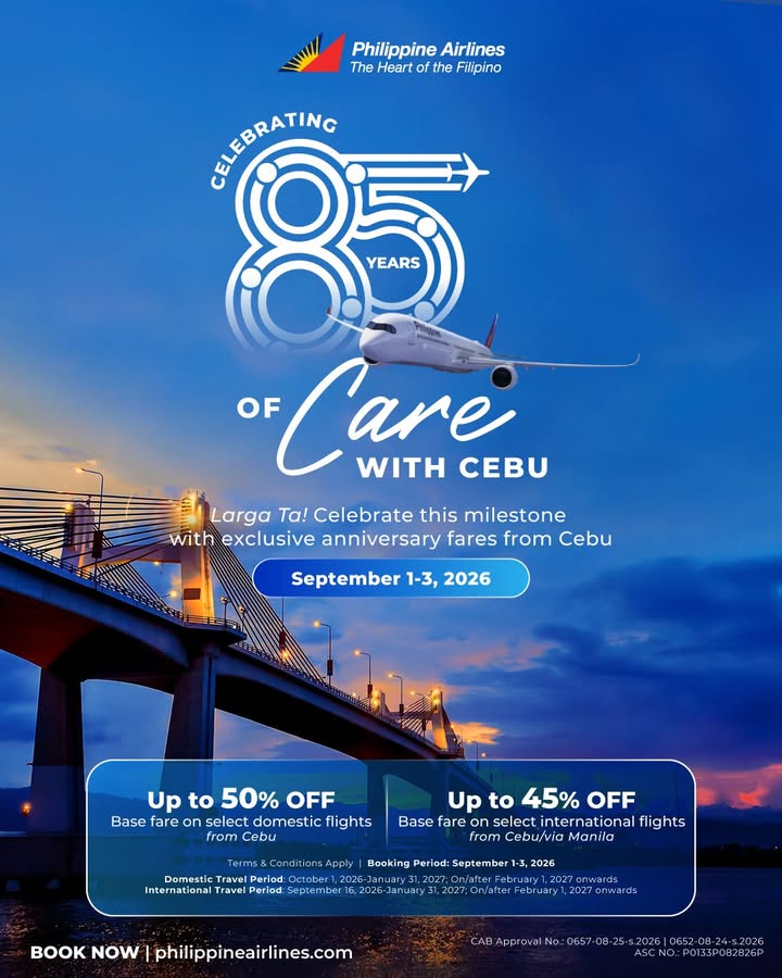 PAL marks 85 years in Cebu with 3-day sale from September 1 to 3